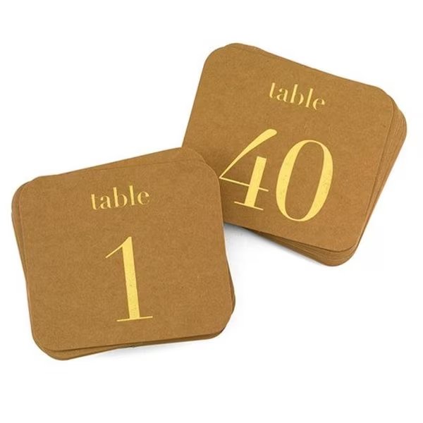 Hortense B. Hewitt 39511 Kraft Table Number Cards; Gold - 1-40 - Pack of 40, Hortense Hewitt, Mfr#: 39511